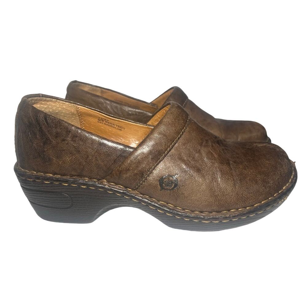 Born Clogs Womens Toby Duo Wedge Clogs Distressed Brown Leather Size 7.5